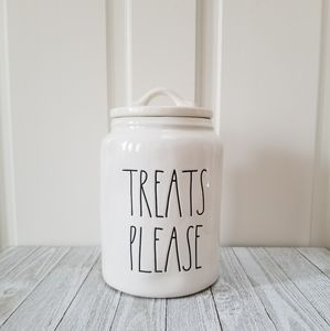 Rae Dunn TREATS PLEASE Large Ceramic Treat Jar